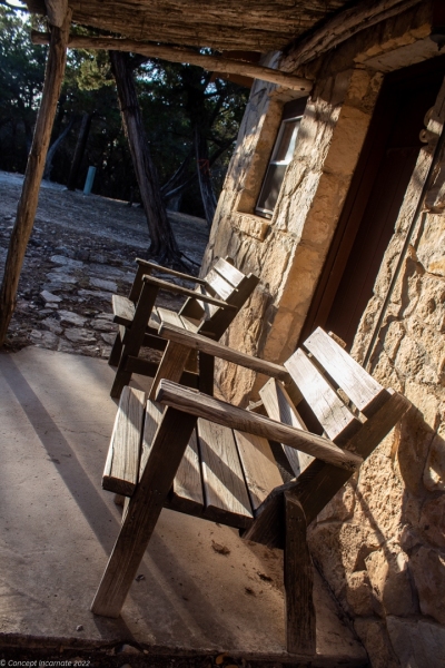 Wood benches at sunset.