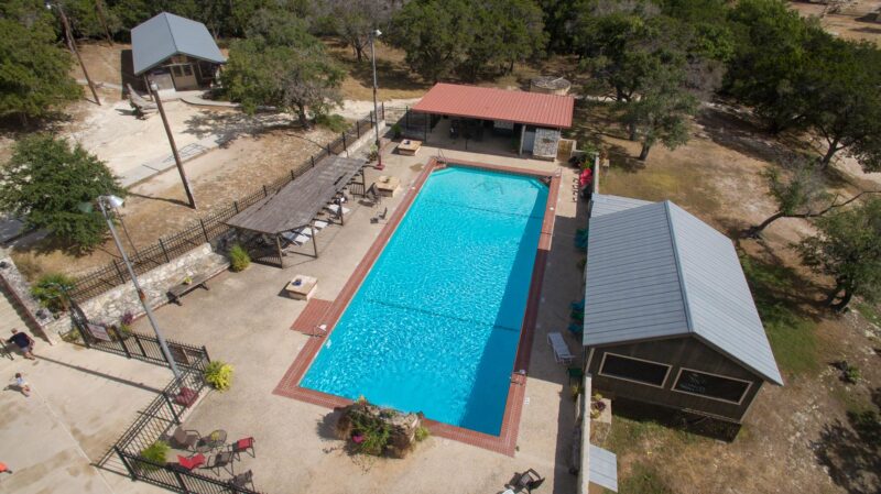 Aerial view of the pool at Mayan Dude Ranch
